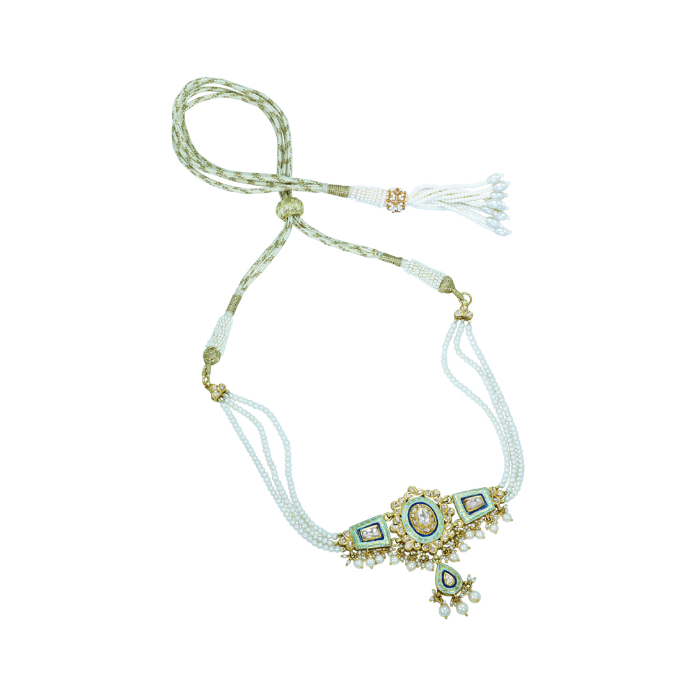 Mint Enamel Choker with Polki Diamonds and Pearls